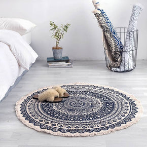 Round Cotton Area Rug with Tassel Hand Woven Machine Washable Floor Carpet Rug for Living Room Bedroom 90cm 02