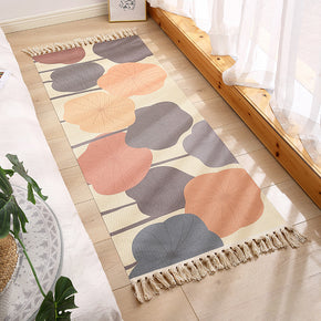 Decorative Floral Cotton Area Rug Hand Woven Washable Rug Entryway Bedside Runner Thin Floor Mat Carpet with Tassel