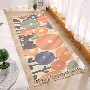 Decorative Cute Cartoon Cotton Area Rug Hand Woven Rug Entryway Bedside Runner Thin Floor Mat Carpet with Tassel