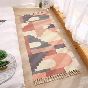 Decorative Cotton Area Rug Hand Woven Washable Rug Entryway Bedside Runner Thin Floor Mat Carpet with Tassel