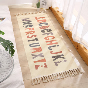 Decorative Letters Cotton Area Rug Hand Woven Washable Rug Entryway Bedside Runner Thin Floor Mat Carpet with Tassel