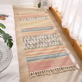 Decorative Colourful Cotton Area Rug Hand Woven Washable Rug Entryway Bedside Runner Thin Floor Mat Carpet with Tassel