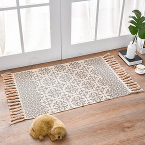 Vintage Floral Cotton Area Rug with Tassel Hand Woven Floor Carpet Rug for Living Room Bedroom 60*90cm 03