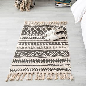 Black Vintage Striped Cotton Area Rug with Tassel Hand Woven Floor Carpet Rug for Living Room Bedroom 60*90cm 05
