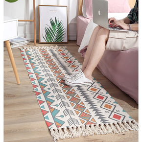 Colourful Geometric Cotton Area Rug with Tassel Hand Woven Floor Carpet Rug for Living Room Bedroom 01