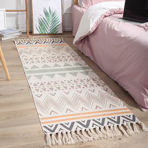Colourful Geometric Cotton Area Rug with Tassel Hand Woven Floor Carpet Rug for Living Room Bedroom 06