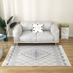 Geometric Cotton Area Rug with Tassel Hand Woven Floor Carpet Rug for Living Room Bedroom