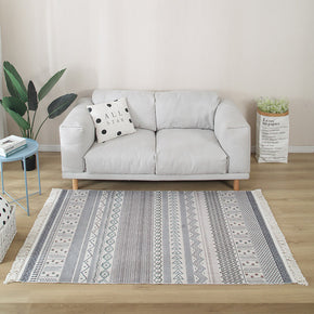 Moroccan Geometric Cotton Area Rug with Tassel Hand Woven Floor Carpet Rug for Living Room Bedroom