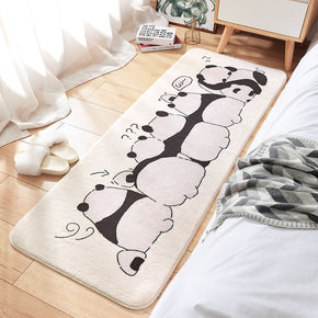 Cartoon Panda Patterned Shaggy Soft Girls Boys Bedroom Kids Room Bedside Carpet Rugs Runners