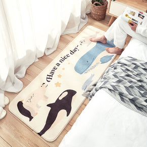 Whale Lovely Cartoon Patterned Plush Soft Girls Boys Bedroom Kids Room Bedside Carpet Rugs Runners