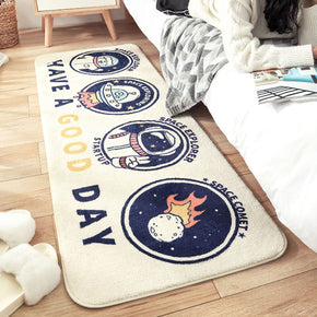 Astronaut Cartoon Patterned Plush Soft Girls Boys Bedroom Kids Room Bedside Carpet Rugs Runners