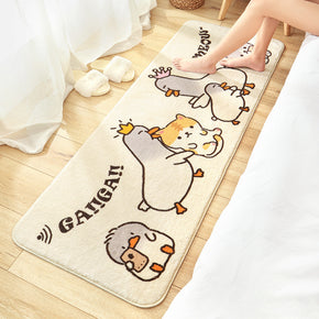 Cartoon Duck And Cat Lovely Patterned Shaggy Soft Girls Boys Bedroom Kids Room Bedside Carpet Rugs Runners