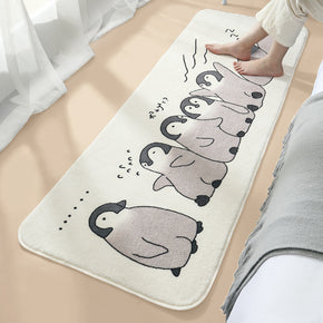 Penguin Lovely Cartoon Patterned Plush Soft Girls Boys Bedroom Kids Room Bedside Carpet Rugs Runners