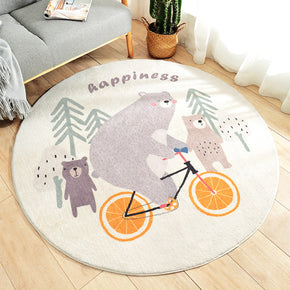 Happiness Bears Patterned Round Shaggy Soft Girls Boys Bedroom Kids Room Bedside Living Room Carpet Rugs