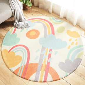 Clouds And Rainbow Patterned Round Shaggy Soft Girls Boys Bedroom Kids Room Bedside Living Room Carpet Rugs