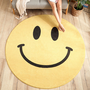 Yellow Smiley Pattern Round Shaggy Soft Girls Boys Bedroom Kids Room Bedside Living Room Carpet Rugs