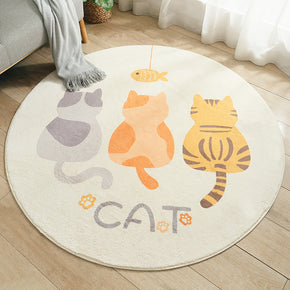 Cute Cats Pattern Round Shaggy Soft Girls Boys Bedroom Kids Room Bedside Living Room Carpet Rugs