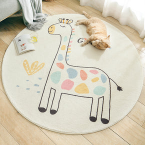 Giraffe Pattern Round Plush Soft Girls Boys Bedroom Kids Room Bedside Living Room Carpet Rugs