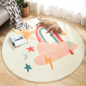 Pretty Cloud And Rainbow Pattern Round Shaggy Soft Girls Boys Bedroom Kids Room Bedside Living Room Carpet Rugs