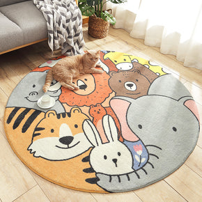 Cute Cartoon Animals Pattern Round Shaggy Soft Girls Boys Bedroom Kids Room Bedside Living Room Carpet Rugs