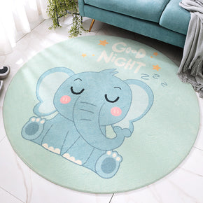 Blue Elephant Pattern Round Shaggy Soft Girls Boys Bedroom Kids Room Bedside Living Room Carpet Rugs