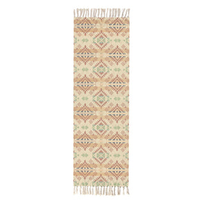 Decorative Orange Geometric Cotton Area Rug with Tassel Hand Woven Floor Carpet Rug for Living Room Bedroom
