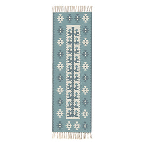 Blue Moroccan Style Geometric Pattern Cotton Area Rug with Tassel Hand Woven Floor Carpet Rug for Living Room Bedroom