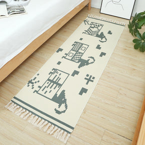 Goat Geometric Pattern Cotton Area Rug with Tassel Hand Woven Floor Carpet Rug for Living Room Bedroom
