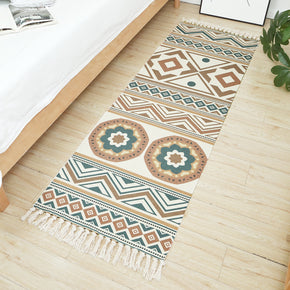 Colourful Moroccan Style Geometric Pattern Cotton Area Rug with Tassel Hand Woven Floor Carpet Rug for Living Room Bedroom