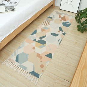 Quality Colourful Hexagon Pattern Cotton Area Rug with Tassel Hand Woven Floor Carpet Rug for Living Room Bedroom