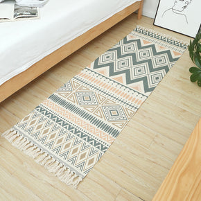 Moroccan Geometric Pattern Cotton Area Rug with Tassel Hand Woven Floor Carpet Rug for Living Room Bedroom