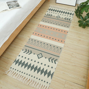 Colourful Moroccan Geometric Pattern Cotton Area Rug with Tassel Hand Woven Floor Carpet Rug for Living Room Bedroom