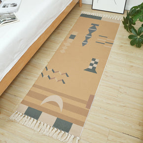 Brown Quality Geometric Pattern Cotton Area Rug with Tassel Hand Woven Floor Carpet Rug for Living Room Bedroom