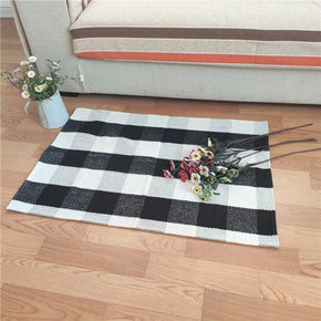 Cotton Washable Area Rugs Black and White Buffalo Check Rug Hand-Woven Lattice Plaid Floor Rugs Carpet for Living Room Bedroom