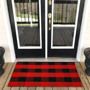 Red Modern Cotton Washable Area Rugs Buffalo Check Rug Hand-Woven Lattice Plaid Floor Rugs Carpet for Living Room Bedroom