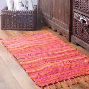 Orange Handmade Eco-Friendly Cotton Carpet With Tassel For Bedroom Bedside Kitchen Living Room Bathroom Absorbent Floor Mat