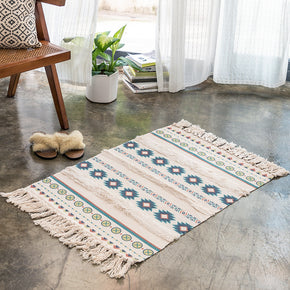 Warm Cotton Vintage Striped Area Rug with Tassel Hand Woven Floor Carpet Rug for Living Room Bedroom