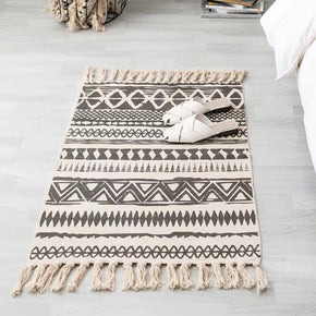 Light Grey Vintage Warm Striped Geometric Cotton Area Rug with Tassel Hand Woven Floor Carpet Rug for Bedroom Living Room