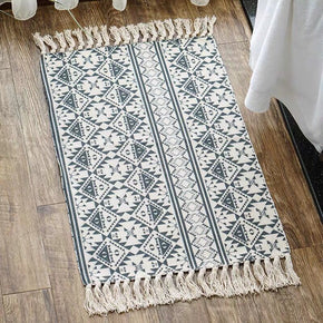 Striped Cotton Geometric Vintage Warm Area Rug with Tassel Hand Woven Floor Carpet Rug for Living Room Bedroom
