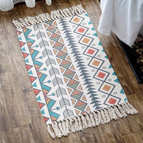Moroccan Striped Cotton Geometric Vintage Warm Area Rug with Tassel Hand Woven Floor Carpet Rug for Living Room Bedroom