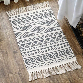 Moroccan Cotton Striped Geometric Vintage Warm Area Rug with Tassel Hand Woven Floor Carpet Rug for Living Room Bedroom