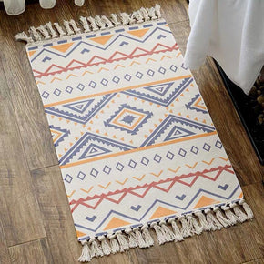 Yellow Moroccan Cotton Striped Geometric Vintage Warm Area Rug with Tassel Hand Woven Floor Carpet Rug for Living Room Bedroom