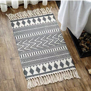 Grey Vintage Moroccan Cotton Striped Geometric Warm Area Rug with Tassel Hand Woven Floor Carpet Rug for Living Room Bedroom