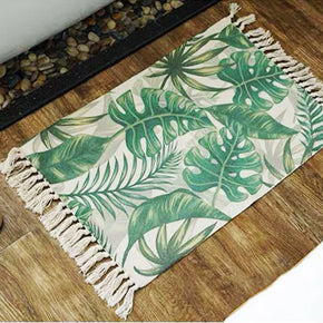 Green Vintage Moroccan Cotton Striped Geometric Warm Area Rug with Tassel Hand Woven Floor Carpet Rug for Living Room Bedroom