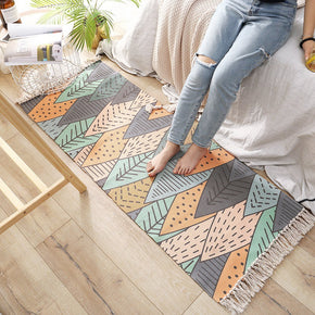 Multicolour Peaks Pattern Cotton Area Rug with Tassel Handwoven Floor Carpet Rug for Living Room Bedroom