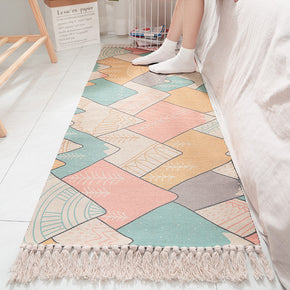 Multicolour Geometric Mountain Peaks Pattern Cotton Area Rug with Tassel Handwoven Floor Carpet Rug for Living Room Bedroom