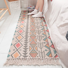 Multicolour Morocco Geometric Pattern Cotton Area Rug with Tassel Handwoven Floor Carpet Rug for Living Room Bedroom