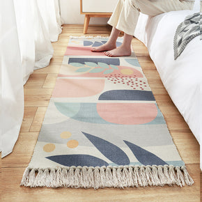 Colourful Pattern Cotton Area Rug with Tassel Handwoven Floor Carpet Rug for Living Room Bedroom