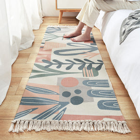 Leaves Pattern Cotton Area Rug with Tassel Handwoven Floor Carpet Rug for Living Room Bedroom
