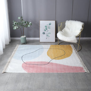 Retro Simple Cotton Linen Area Rug with Tassel Hand Woven Floor Carpet Rug for Living Room Bedroom 01